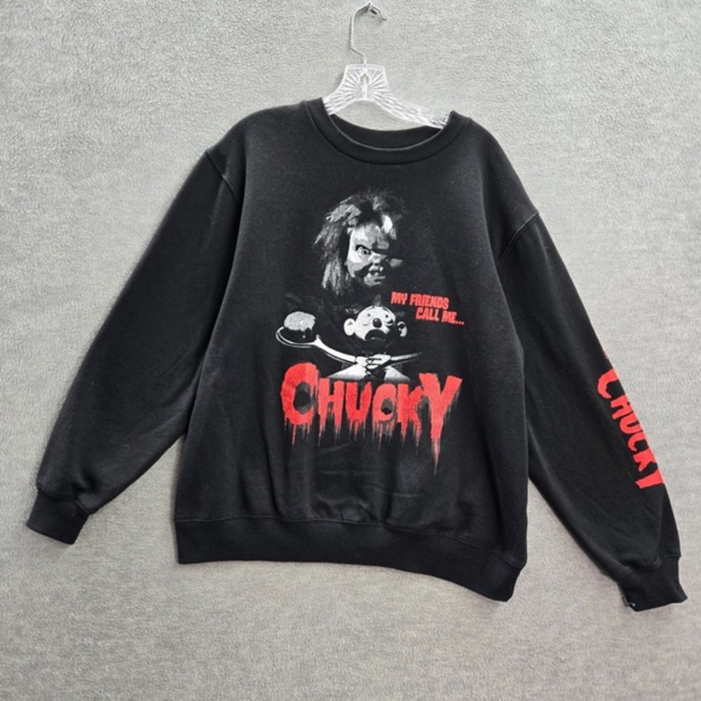 Chucky Women Sweatshirt‎ Large Black My Friends Call Me Fleece Pullover